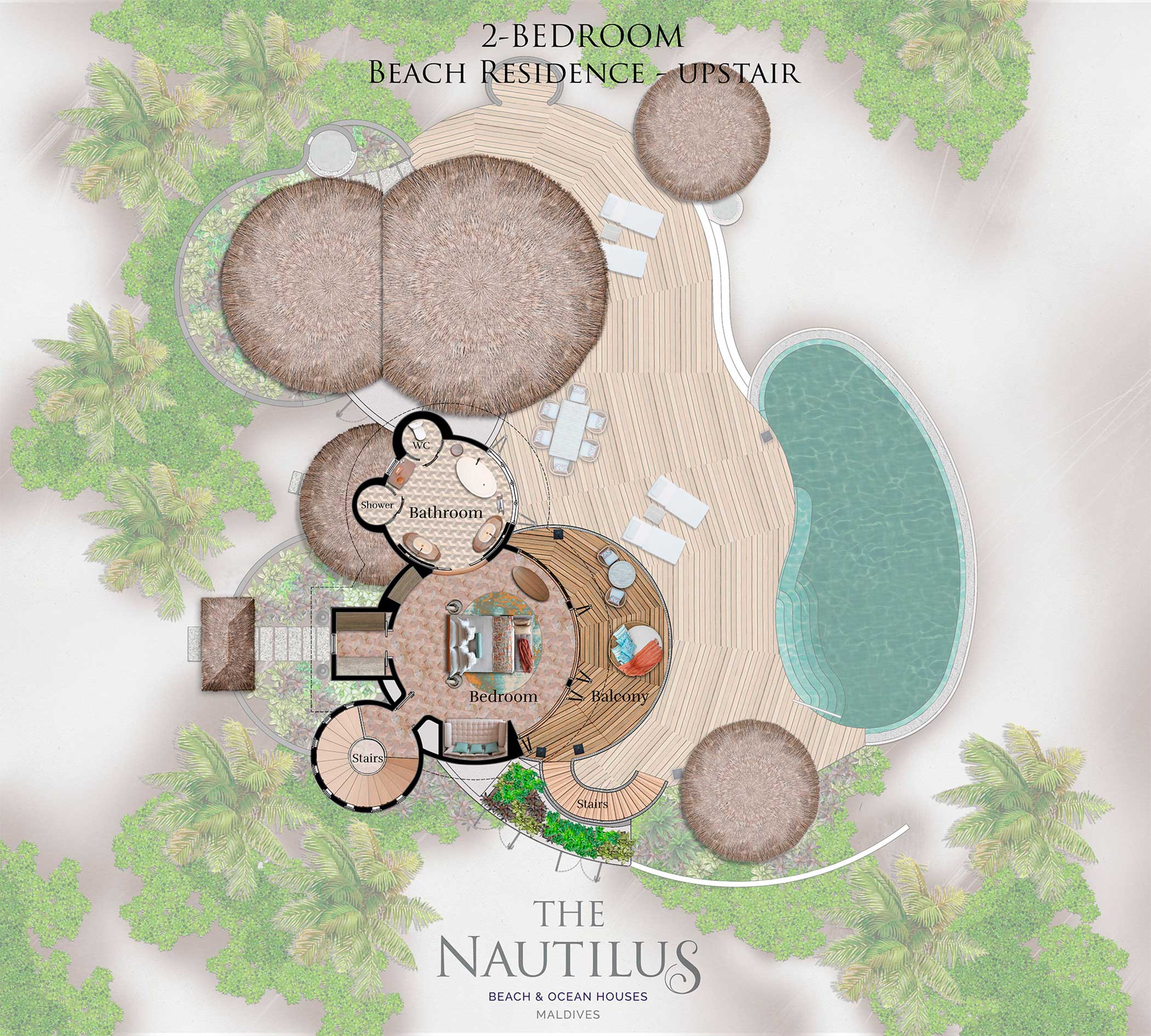 Beach residence 2-bedroom with private pool plan upstair
