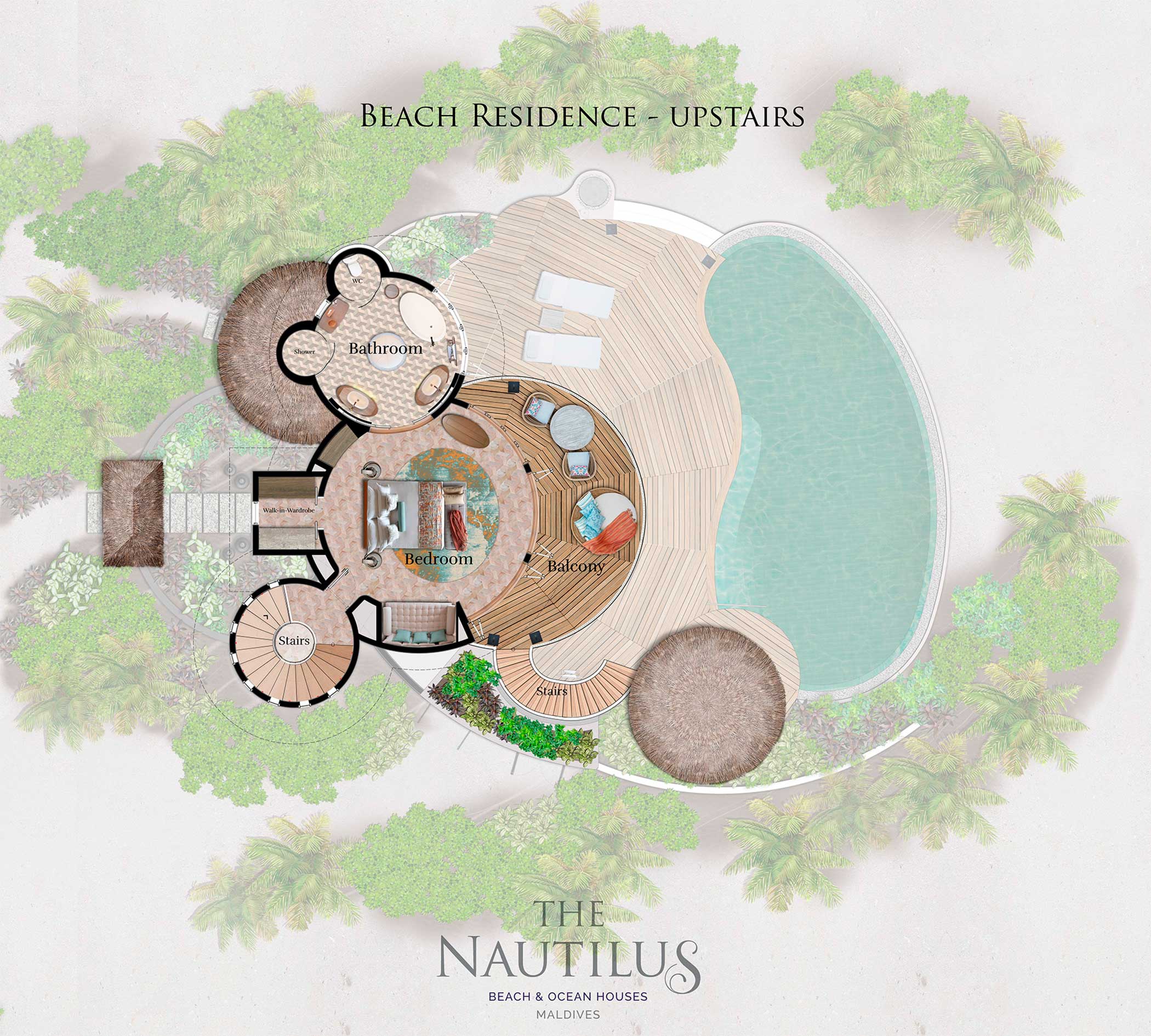 Beach residence with private pool plan upstairs